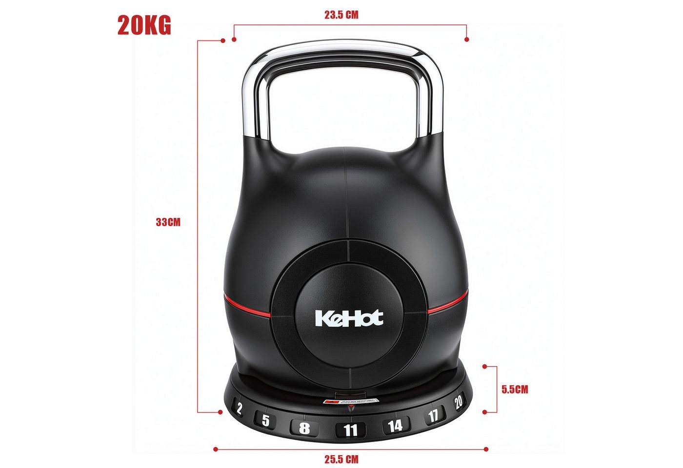 kehot Kettlebell Verstellbare Kettlebell Kugelhantel für Zuhause, (2–20 kg mit 7 Gewichtsstufen, Schnellverstellung mit stabilem Griff), Für Kraftaufbau, Core und Functional Training Bild 2