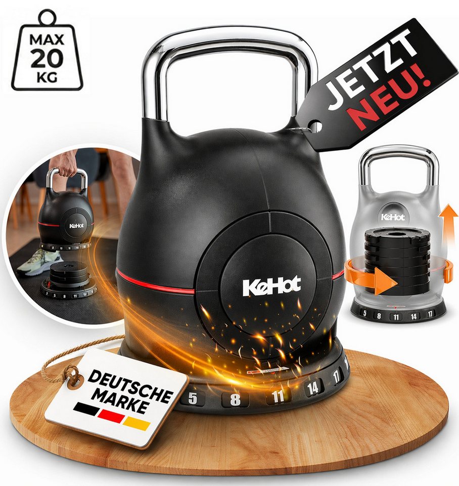 kehot Kettlebell Verstellbare Kettlebell Kugelhantel für Zuhause, (2–20 kg mit 7 Gewichtsstufen, Schnellverstellung mit stabilem Griff), Für Kraftaufbau, Core und Functional Training Bild 4