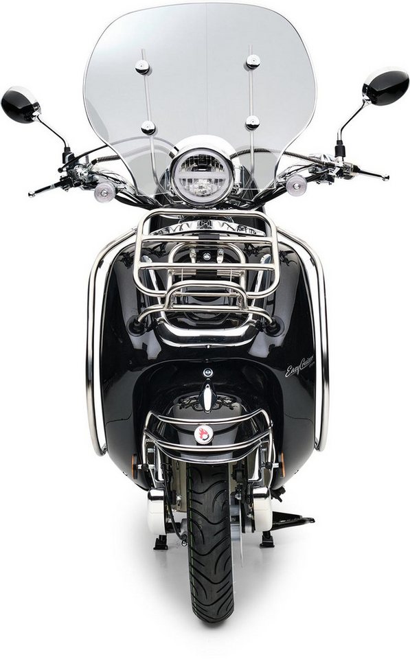 Burnout Motorroller EasyCruiser Chrom Schwarz, 50 ccm, 25 km/h, Euro 5, LED Beleuchtung, Digitales Tacho, Retro, mit Windschild & Topcase, USB Bild 5
