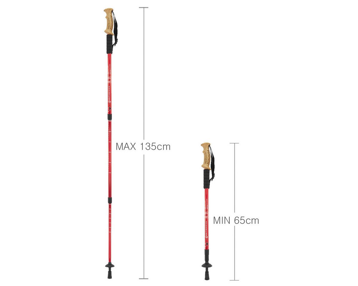 MidGard Nordic-Walking-Stöcke Wanderstоck 65-135cm Teleskop Antischock Stock Korkgriff Dämpfung (1 St), Leicht, mit ergonomischen Korkgriffe