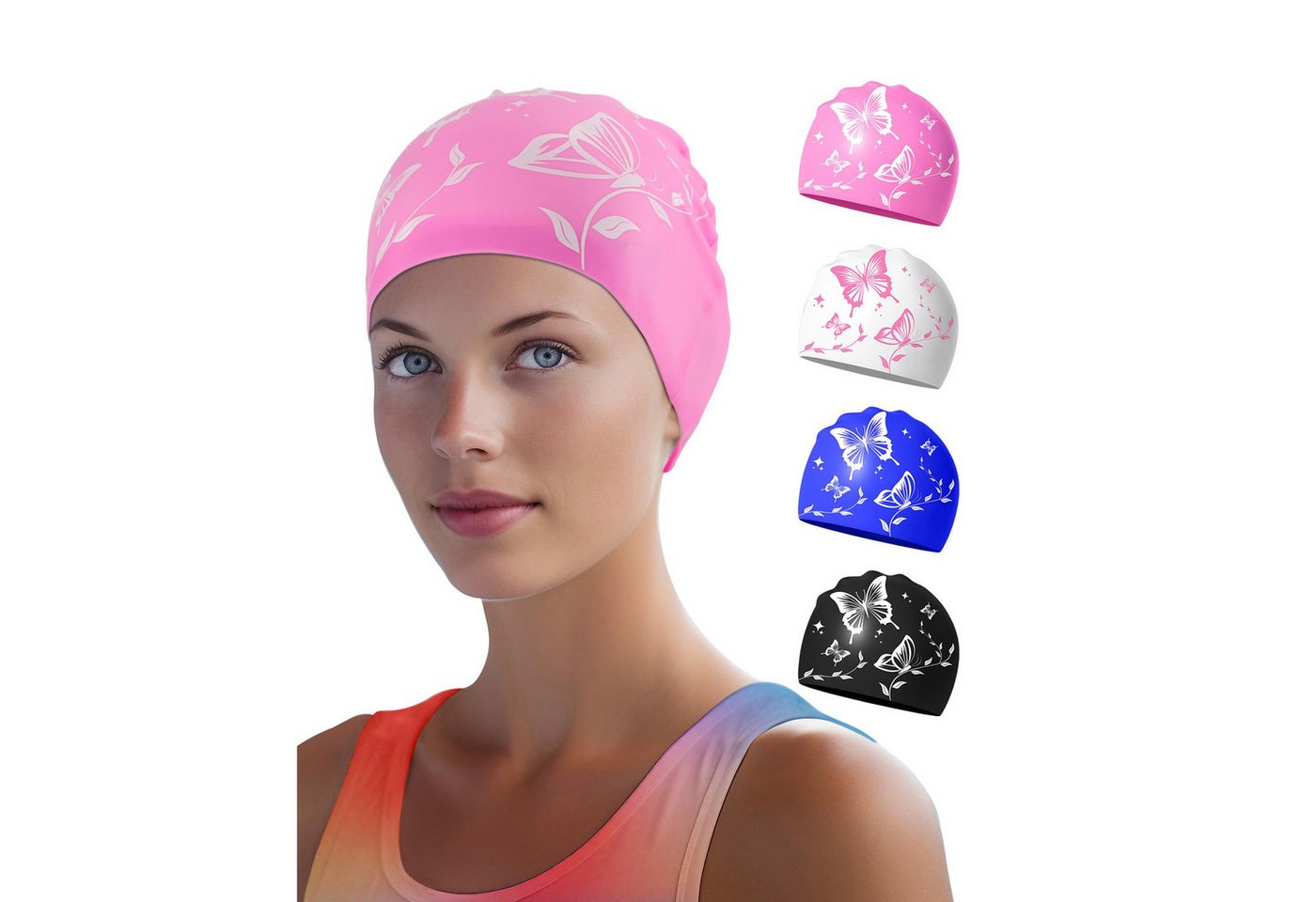 nsihing Badekappe Silikon Schwimmkappe – Elastische Badekappe rutschfest (1 St), für Damen & Herren, für lange und kurze Haare Bild 3