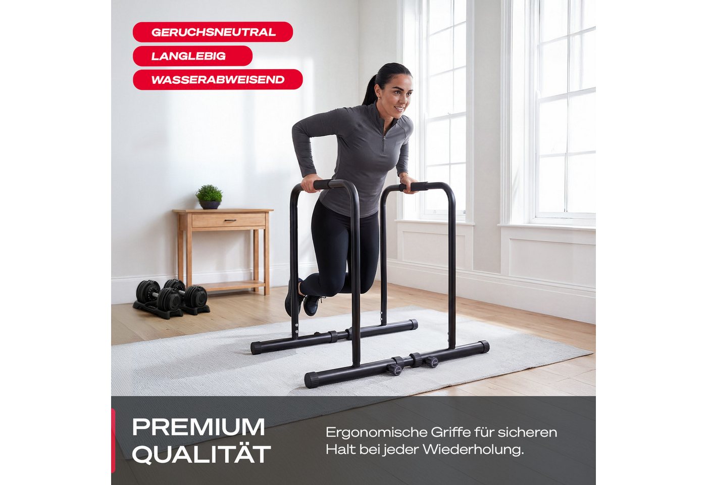 Sportstech Kraftstation PT500, Dip Barren, 300 kg belastbar, bis 90 cm höhenverstellbar Bild 3