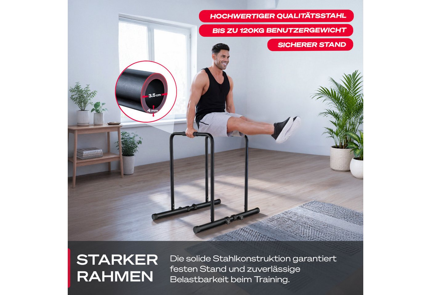 Sportstech Kraftstation PT500, Dip Barren, 300 kg belastbar, bis 90 cm höhenverstellbar Bild 5