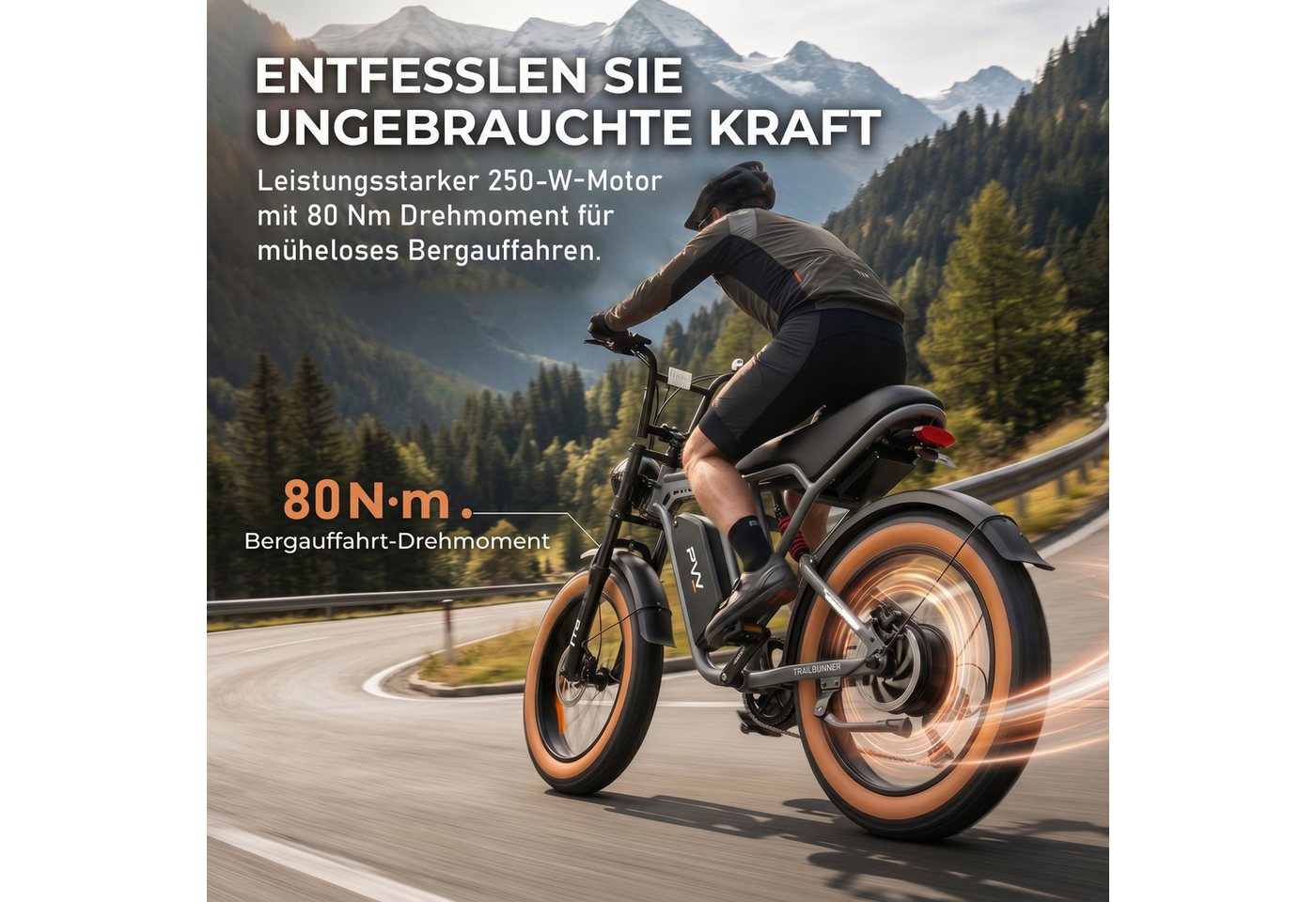 Vankel E-Bike Mountainbike Fat E-Bikes E-Fahrrad Damen u. Herren 960 WH Pedelec Max.120 km E-MBT, Kettenschaltung, Heckmotor, 960 Wh, (Beleuchtungsset mit Batterieladegerät, Batterieschlüssel, Werkzeug), 20×4.0 All-Terrain Elektrofahrrad mit Shimano 7-Gang Bild 2