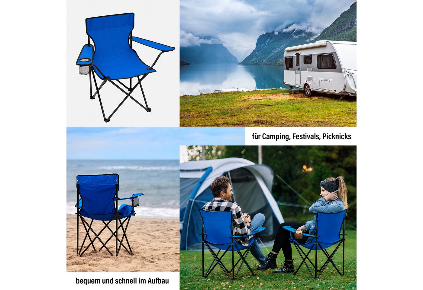 Cozyvibe Campingstuhl Campingstuhl faltbar Klappstuhl Camping Stuhl stabil leicht XXL Robust (Spar-Set, 2 St), 2er Set Campingstühle Anglerstuhl Faltstuhl Set für Angeln & Strand