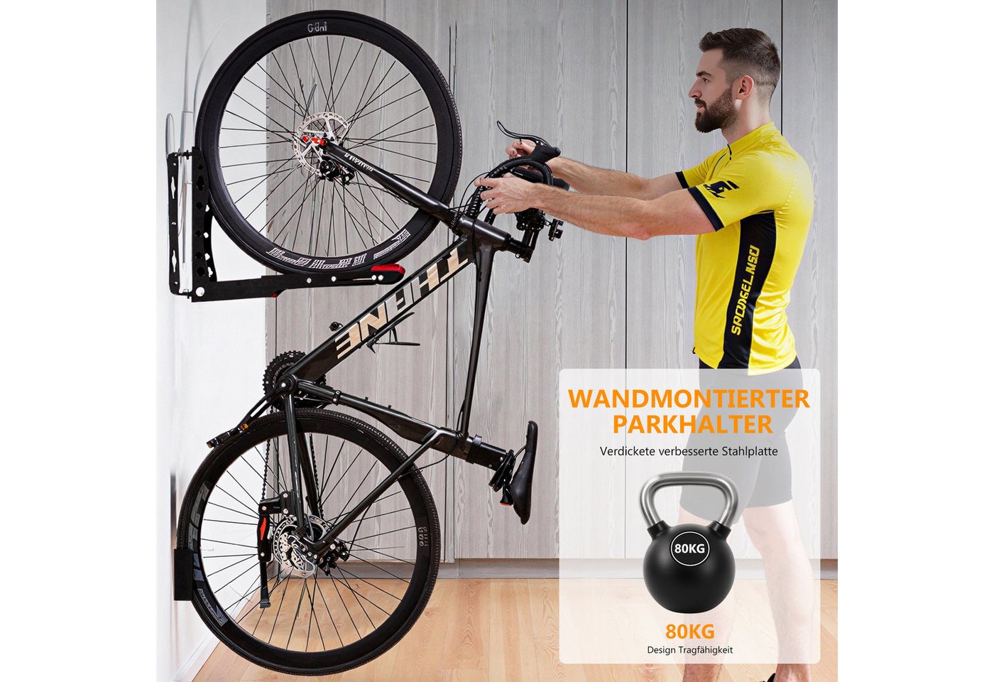 BlingBin Fahrradwandhalterung Schwenkbare Fahrradhalter für die Wand, bis 80 kg (1er Set, 1-tlg., 1tlg), vertikale Fahrradaufhängung für Garage, Keller und Wohnung, schwarz