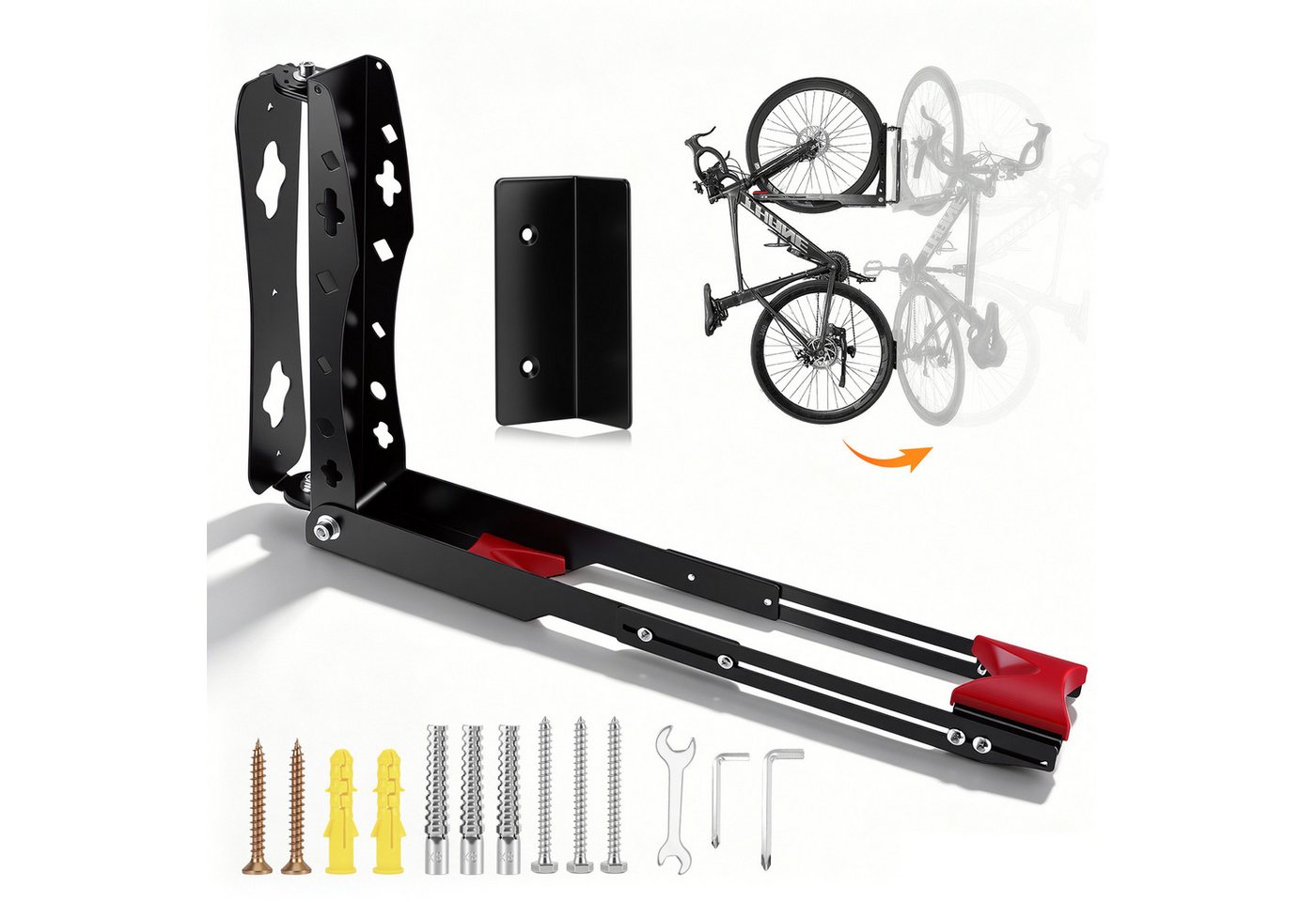 BlingBin Fahrradwandhalterung Schwenkbare Fahrradhalter für die Wand, bis 80 kg (1er Set, 1-tlg., 1tlg), vertikale Fahrradaufhängung für Garage, Keller und Wohnung, schwarz Bild 4