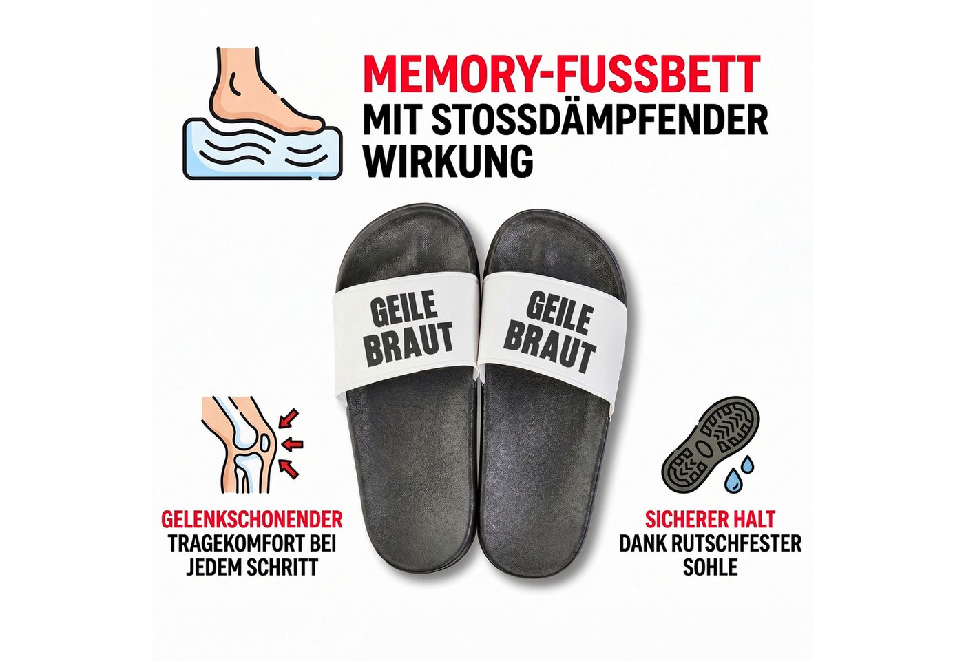 22Feels Geschenk Braut JGA Junggesellinnenabschied Badelatschen Frauen Spruch Badepantolette IN DEUTSCHLAND BEDRUCKT Bild 5