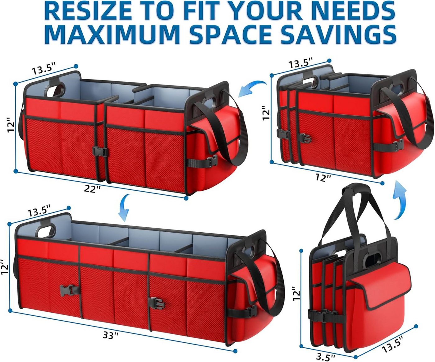 POPOLIC Klappbox Kofferraum Organizer, Faltbar Auto Organizer 3 großen Fächern, Kofferraumtasche rutschfest, verstärkt, stabil mit Deckel Bild 2