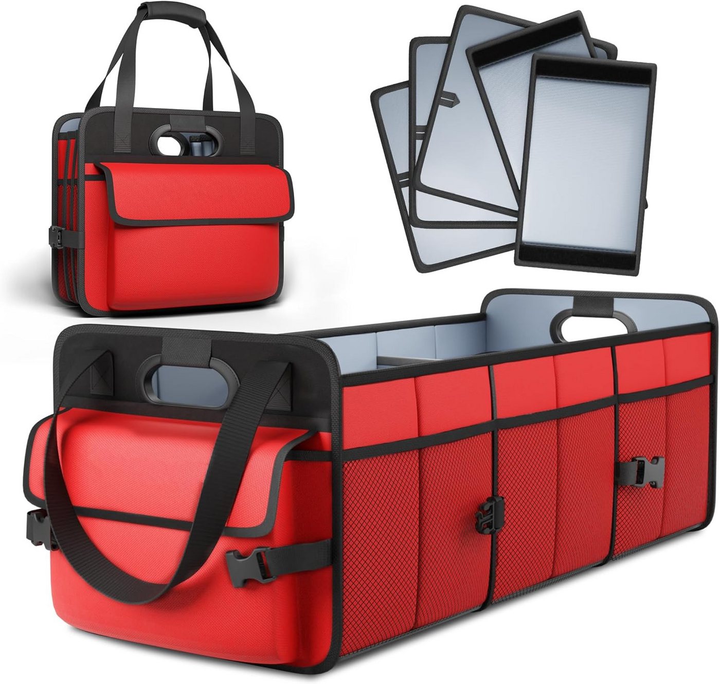 POPOLIC Klappbox Kofferraum Organizer, Faltbar Auto Organizer 3 großen Fächern, Kofferraumtasche rutschfest, verstärkt, stabil mit Deckel Bild 5