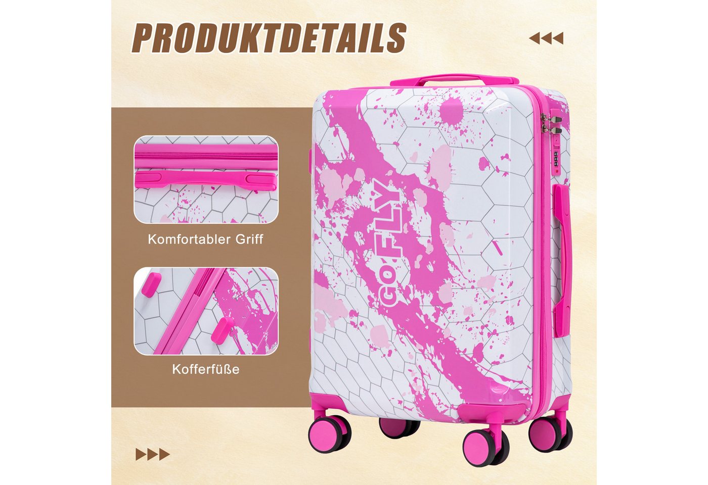 i@home Koffer 20‑Zoll‑PC‑Spinner‑Rad‑Koffer, Handgepäck‑Koffer, mit bedrucktem Muster und Zahlenschloss