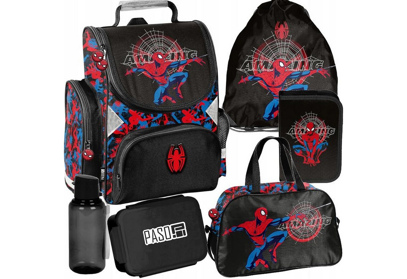 PASO Schulrucksack (Schulset, 6-tlg), Spider-Man, 6-tlg. Set, Schwarz Bild 4