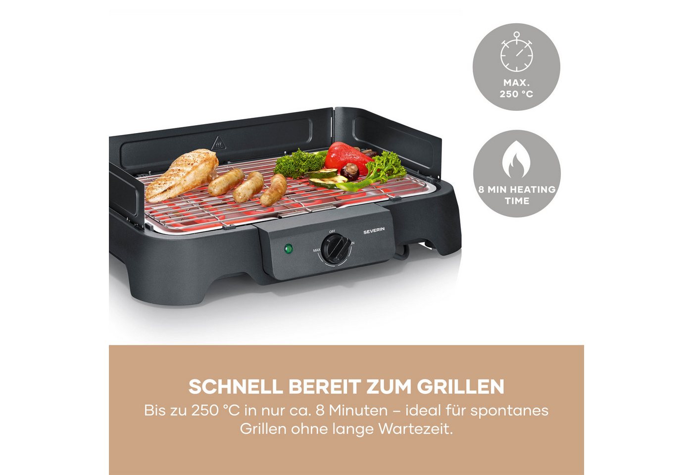 SEVERIN Tischgrill »PG 8593«, Grillfläche: 38 x 22cm, 2300 W, schwarz Bild 2