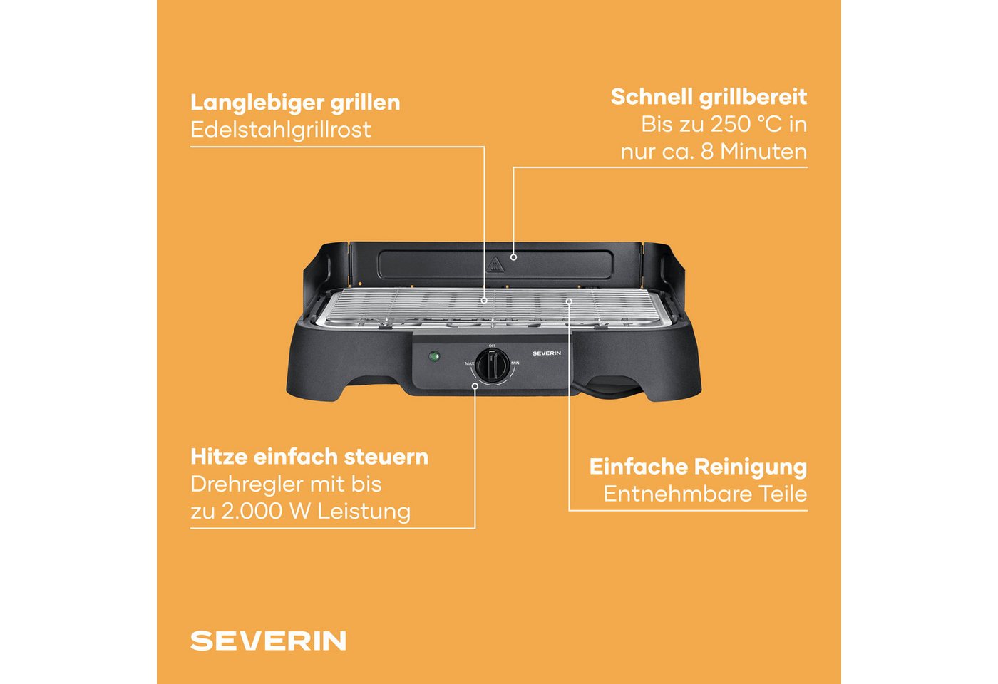 SEVERIN Tischgrill »PG 8593«, Grillfläche: 38 x 22cm, 2300 W, schwarz Bild 4