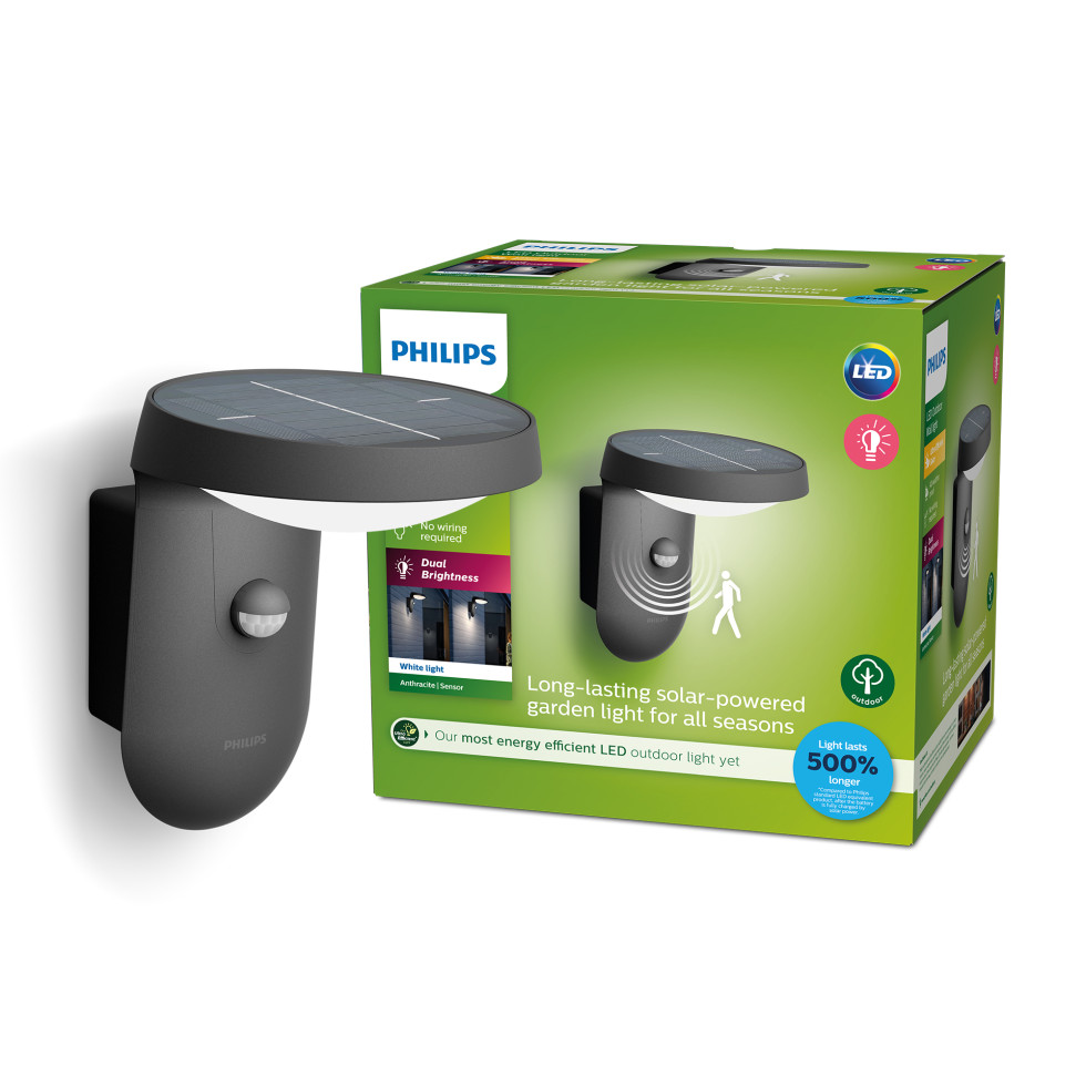 Philips LED Solar-Außenwandleuchte Tyle anthrazit 18,8 x 18,4 x 15,8 cm mit Bewegungsmelder