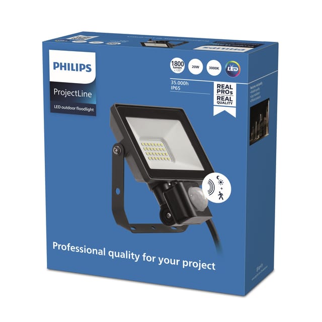 Philips LED Außenstrahler Projectline schwarz 20 W 1800 lm mit Bewegungsmelder