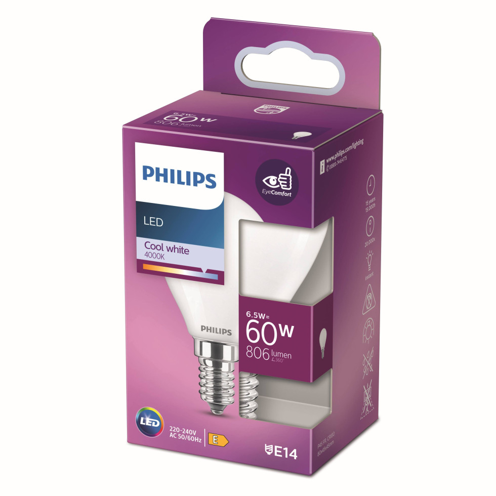 Philips LED-Leuchtmittel Filament Tropfenform P45 E14 6,5W neutralweiß Bild 2