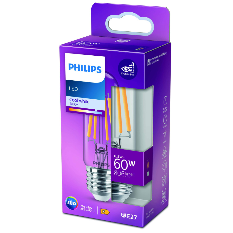 Philips LED-Leuchtmittel Filament Stabform T30 E27 6,5W neutralweiß Bild 2