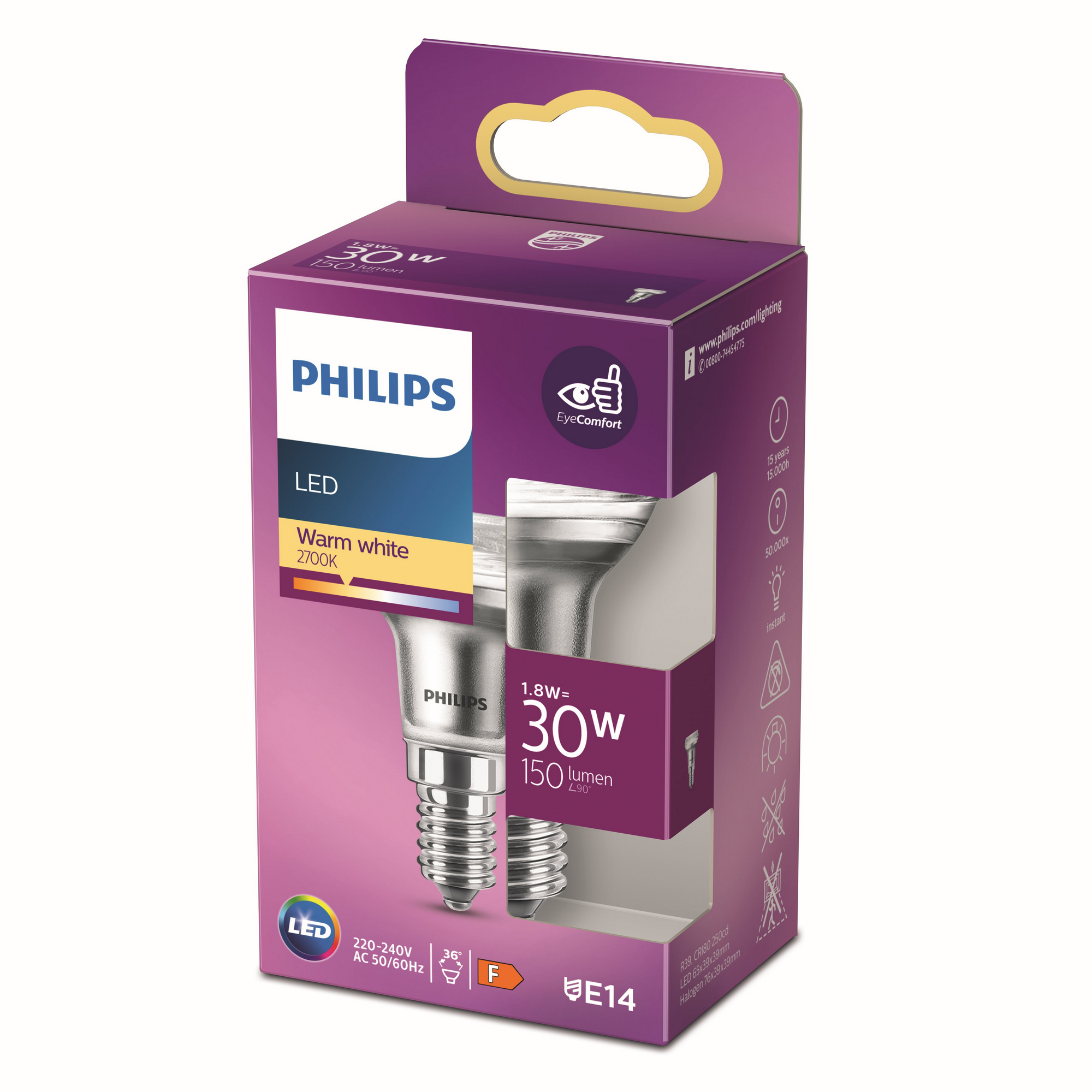 Philips LED-Leuchtmittel Spot R39 E14 1,8W warmweiß Bild 2