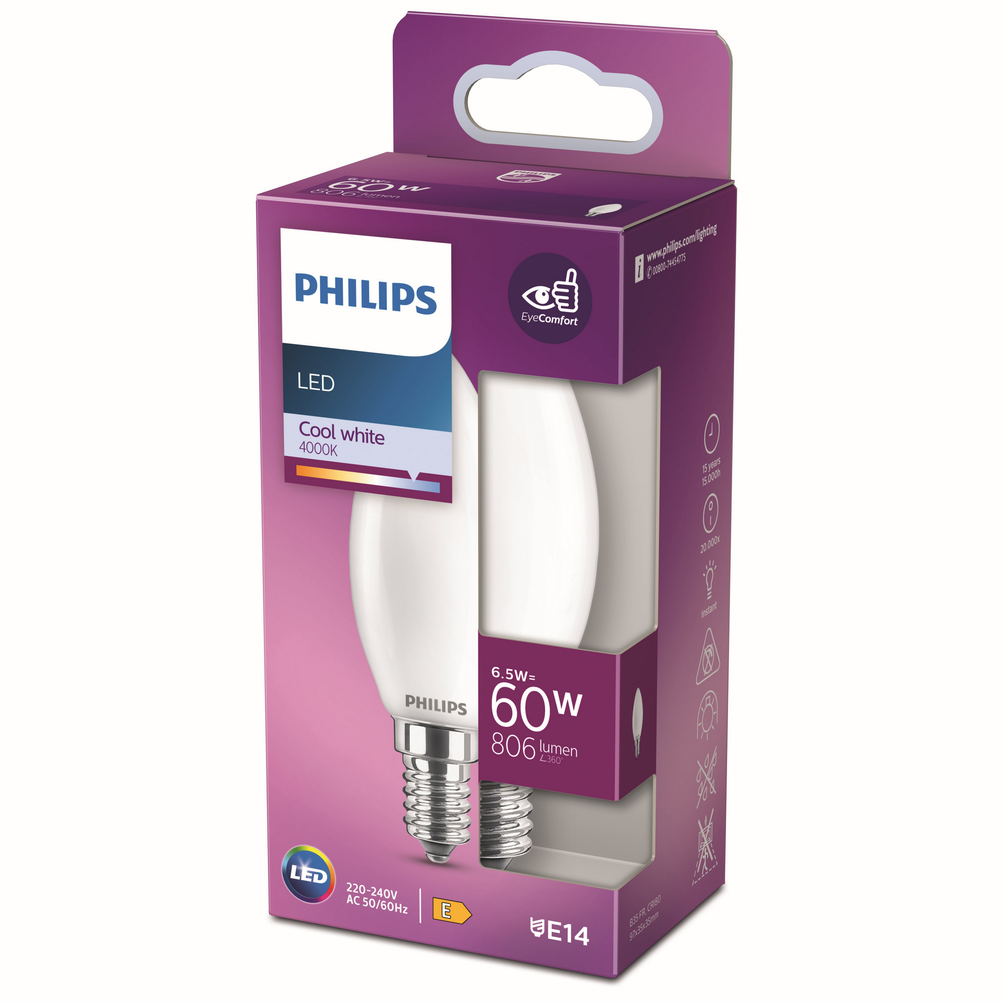 Philips LED-Leuchtmittel Kerzenform B35 E14 6,5W neutralweiß Bild 2