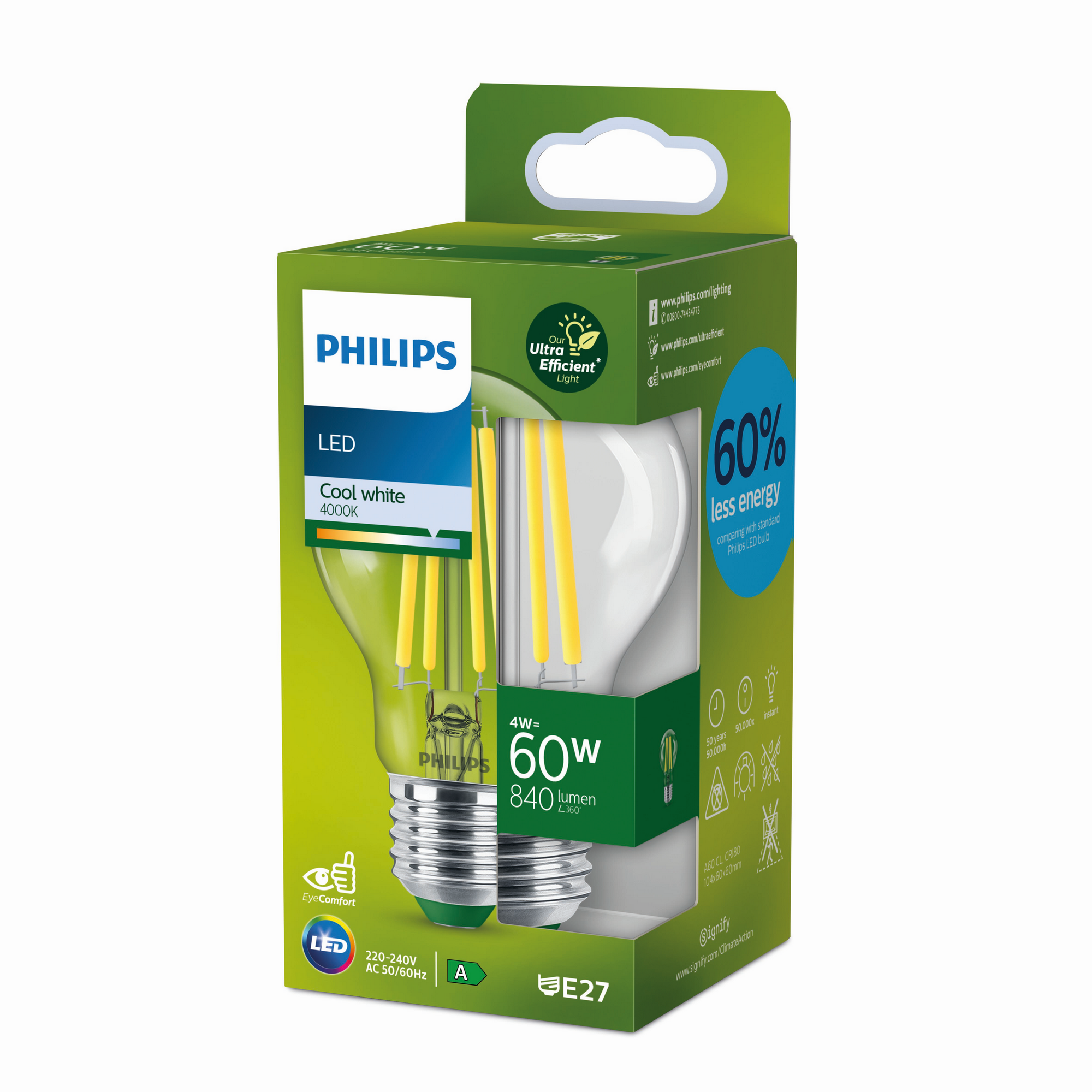 Philips LED-Leuchtmittel Birnenform A60 E27 4W neutralweiß Bild 2