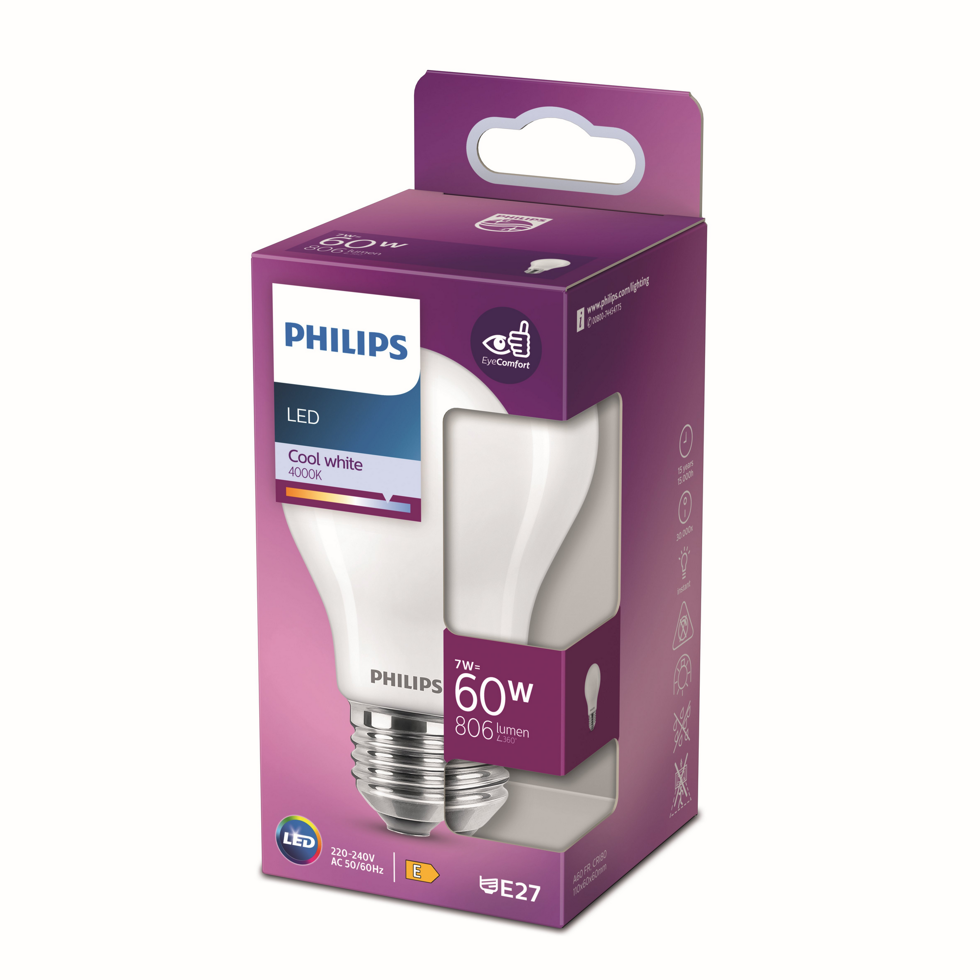 Philips LED-Leuchtmittel Birnenform A60 E27 7W neutralweiß Bild 2
