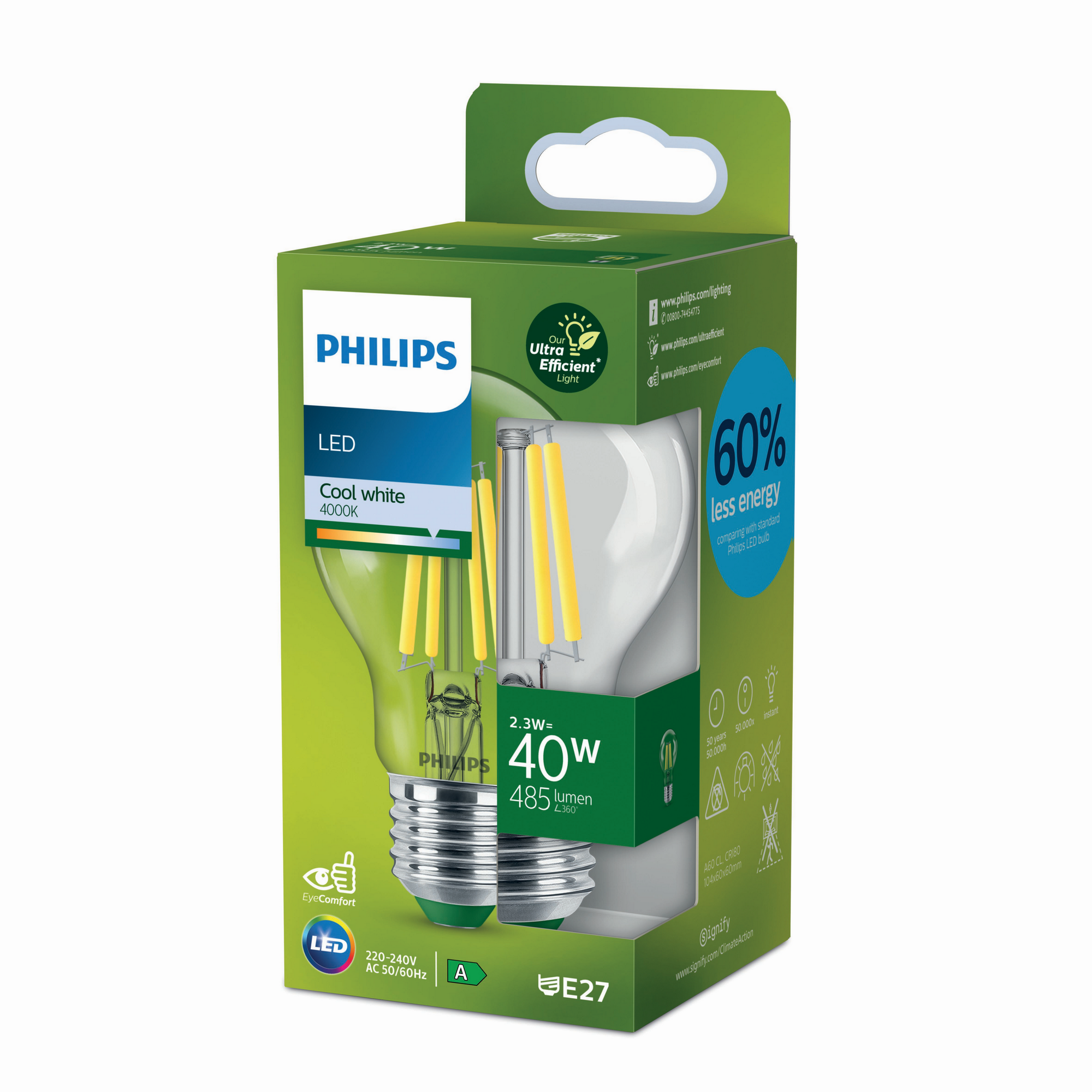 Philips LED-Leuchtmittel Birnenform A60 E27 2.3W neutralweiß Bild 2
