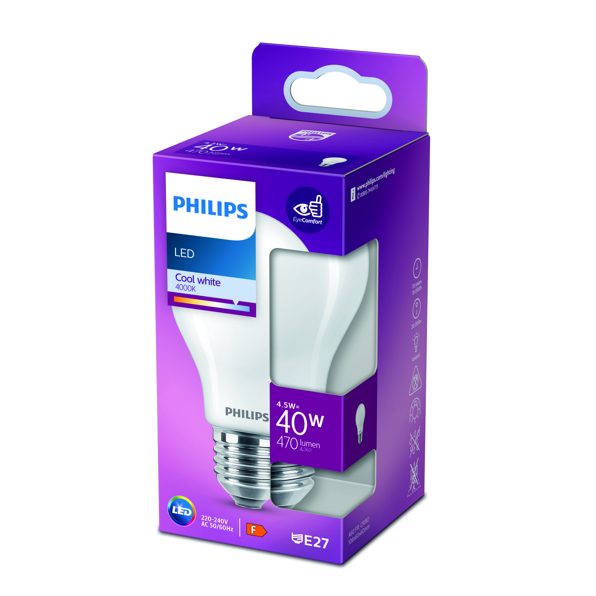 Philips LED-Leuchtmittel Birnenform A60 E27 4,5W neutralweiß Bild 2