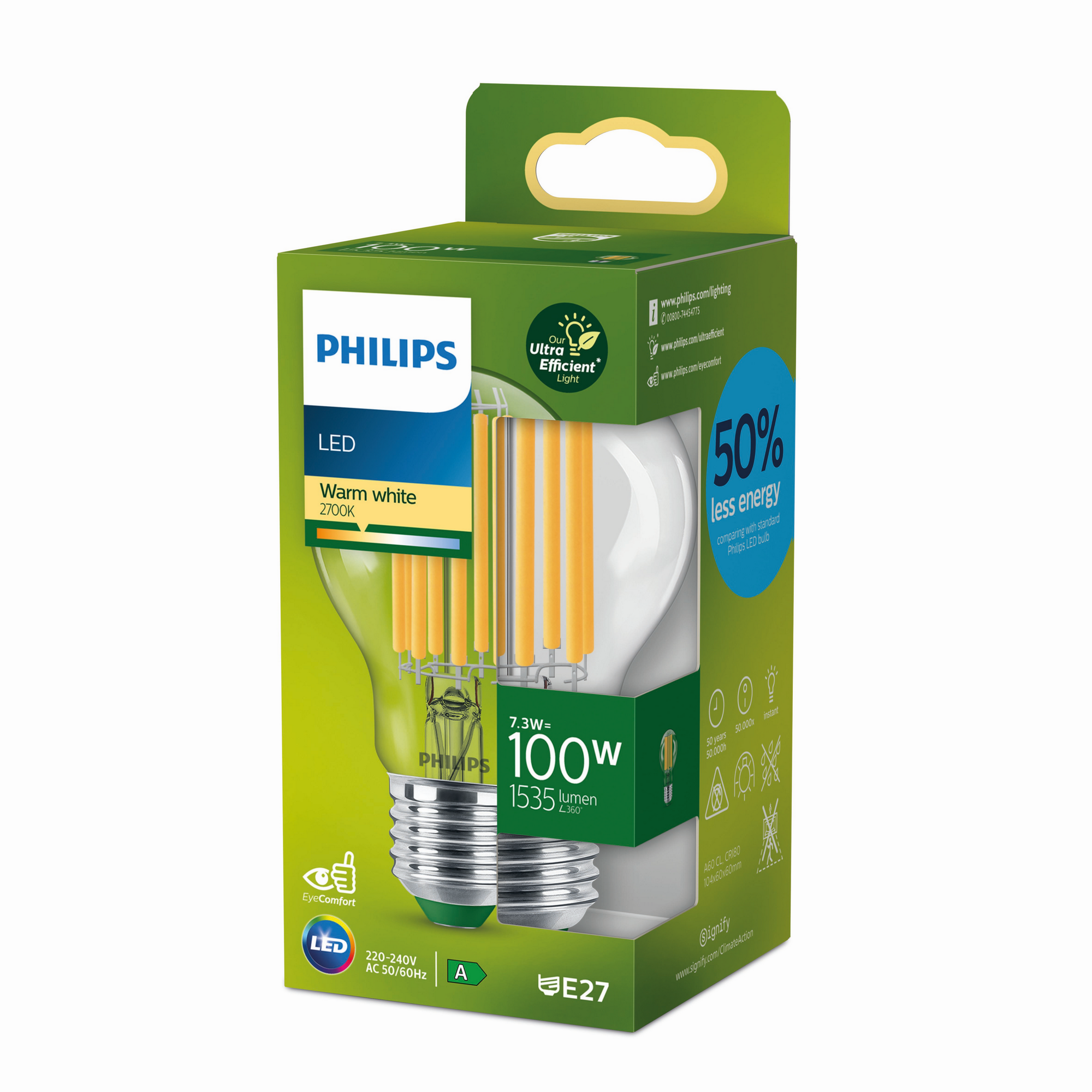 Philips LED-Leuchtmittel Birnenform A60 E27 7,3W warmweiß Bild 2