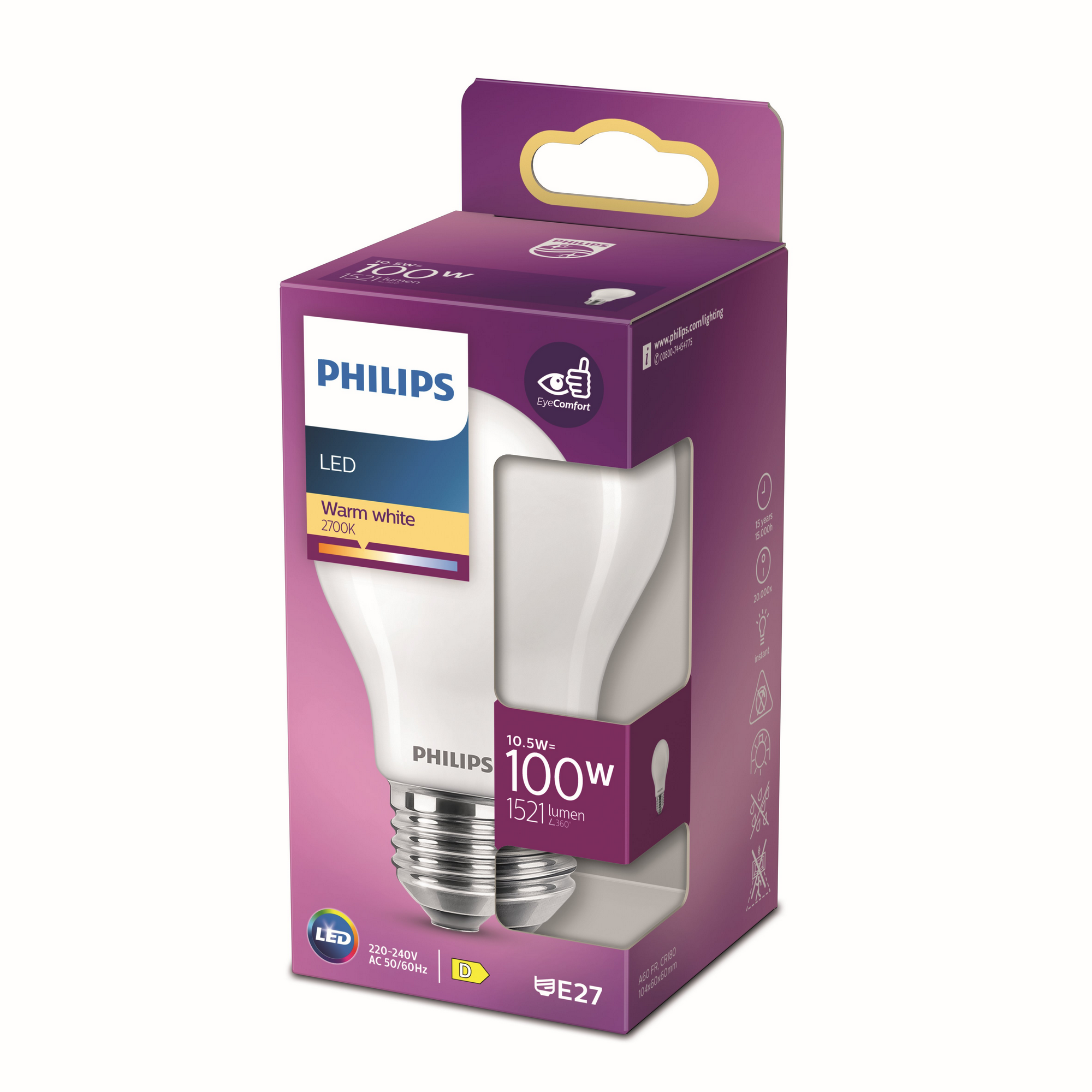 Philips LED-Leuchtmittel Birnenform A60 E27 10,5W warmweiß Bild 2