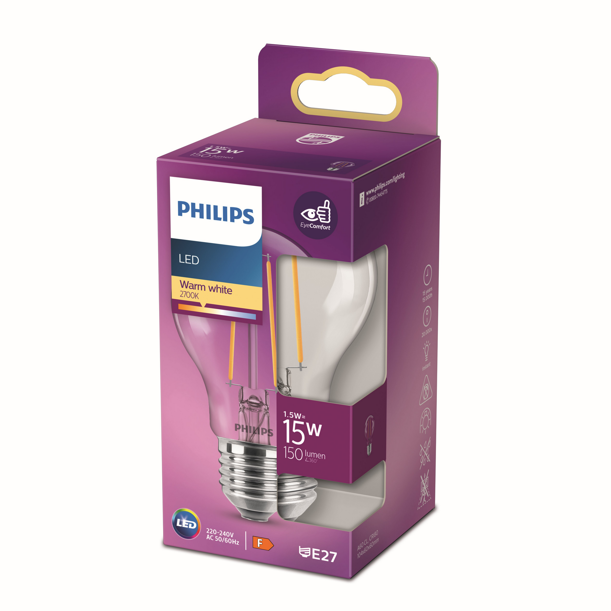 Philips LED-Leuchtmittel Birnenform A60 E27 1,5W warmweiß Bild 2
