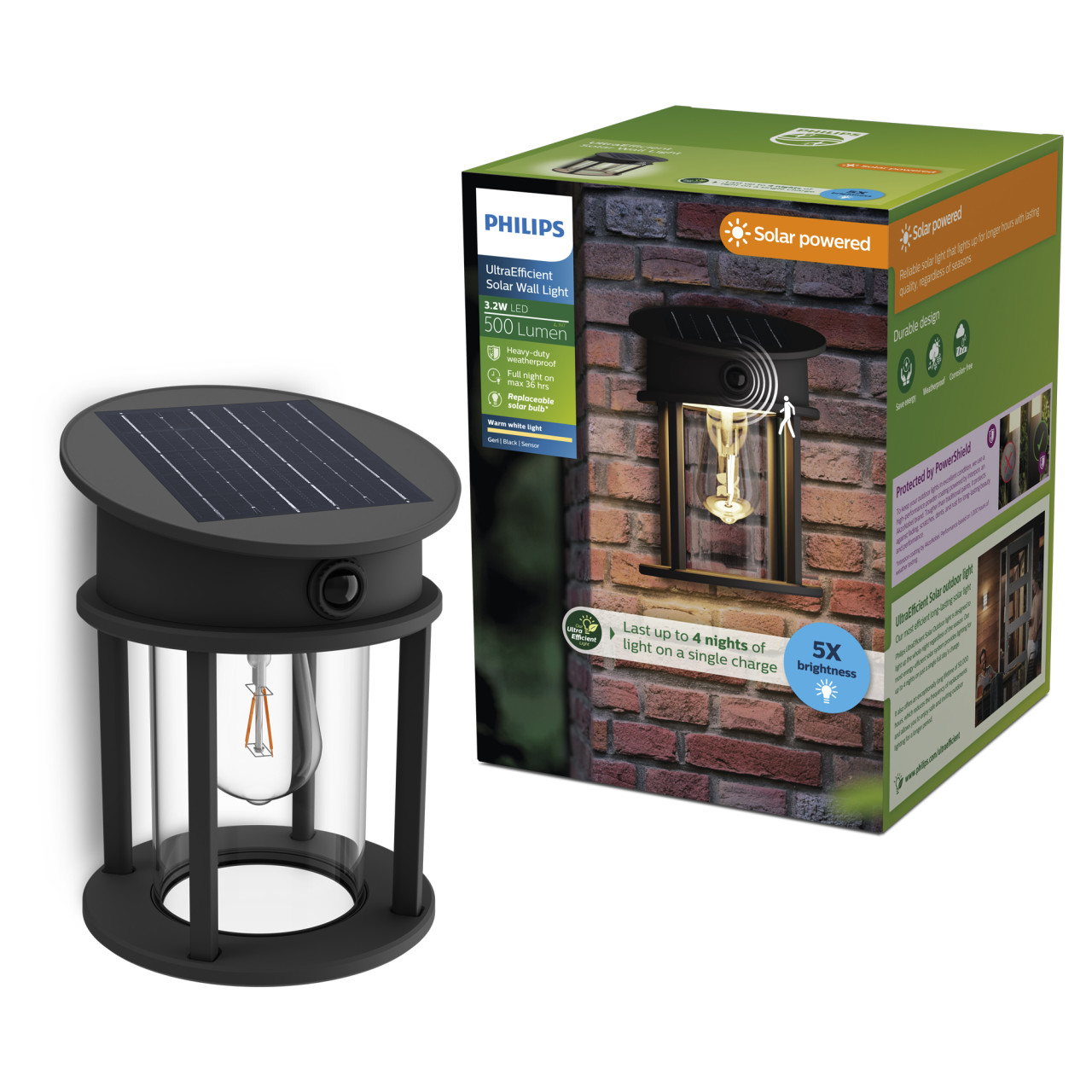 Philips Solar Wandleuchte schwarz Geri 31,8 x 23,5 x 23,5 cm Bewegungsmelder Bild 4
