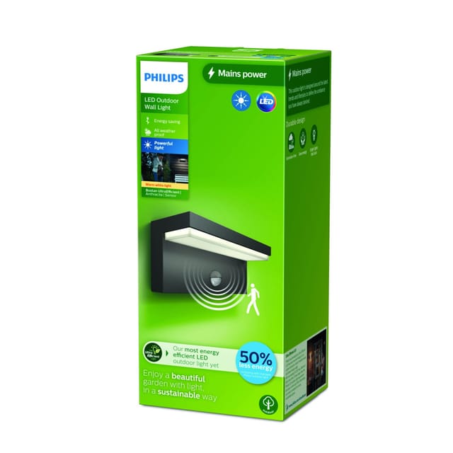 Philips LED Außenwandleuchte Bustan anthrazit mit Bewegunsmelder warmweiß