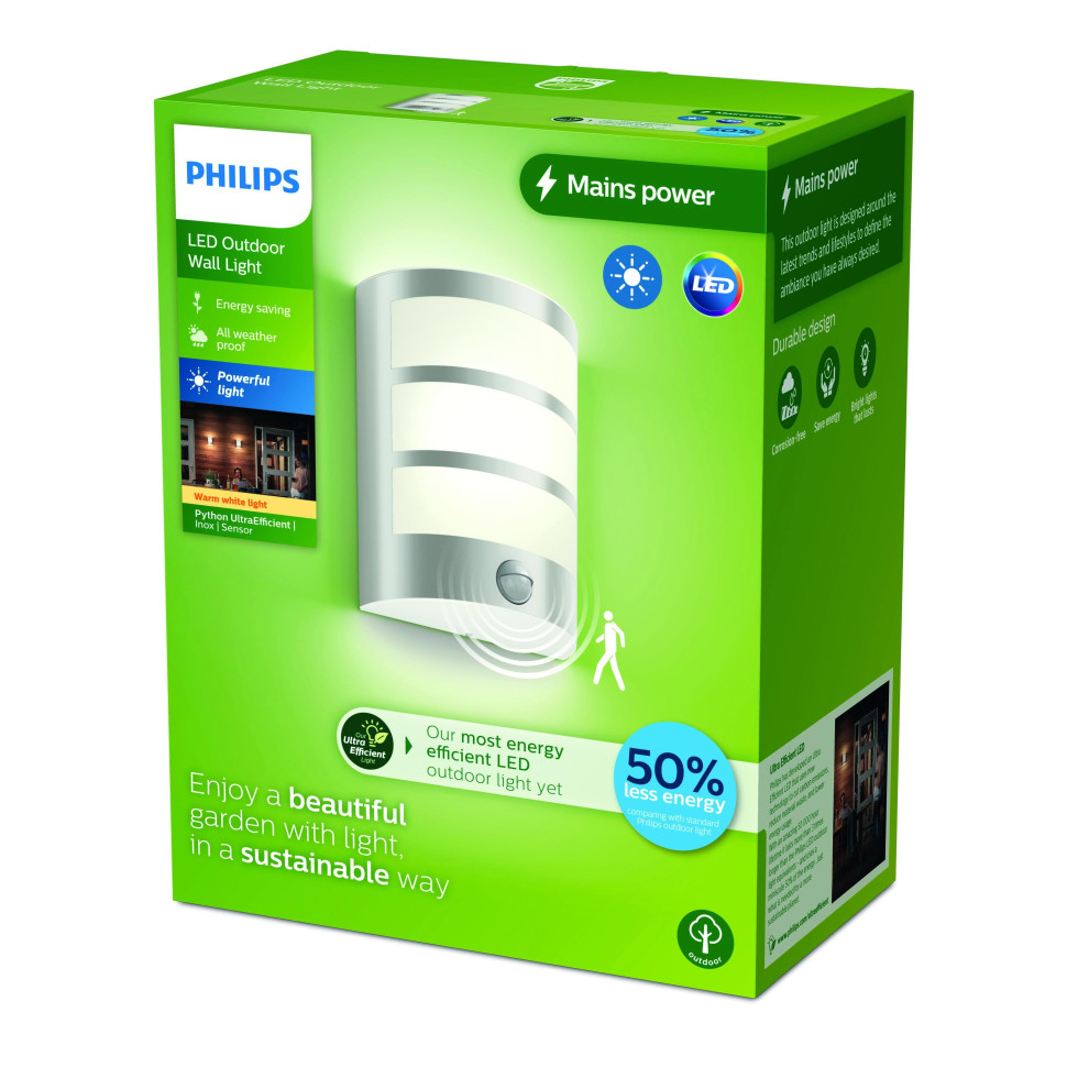 Philips LED Außenwandleuchte Python Edelstahl mit Bewegungssensor warmweiß Bild 3