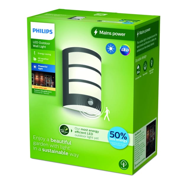 Philips LED Außenwandleuchte Python anthrazit mit Bewegungssensor warmweiß