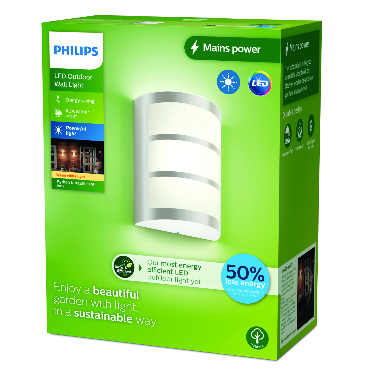 Philips LED Außenwandleuchte Python Edelstahl warmweiß Bild 2