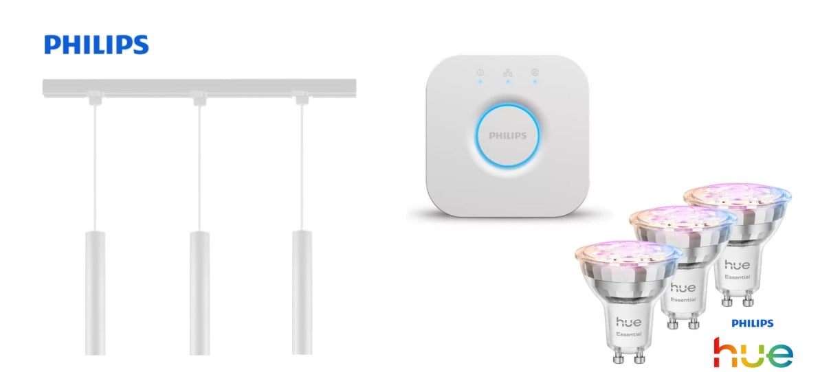 Philips Pendelleuchte 3er Spot Paxie Easy Link + Smart-Home Hue Bridge weiß 157 cm warmweiß-kaltweiß RGB
