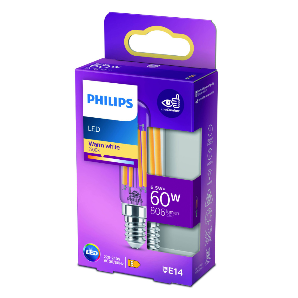 Philips LED-Leuchtmittel Stabform T20L E14 6,5W warmweiß klar Bild 2