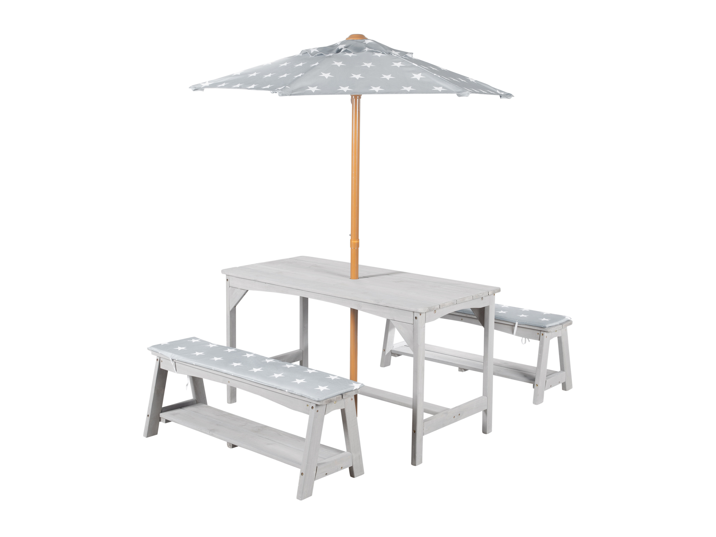 roba Kindersitzgruppe in Grau mit Sitzauflage und Schirm im Design Little Stars