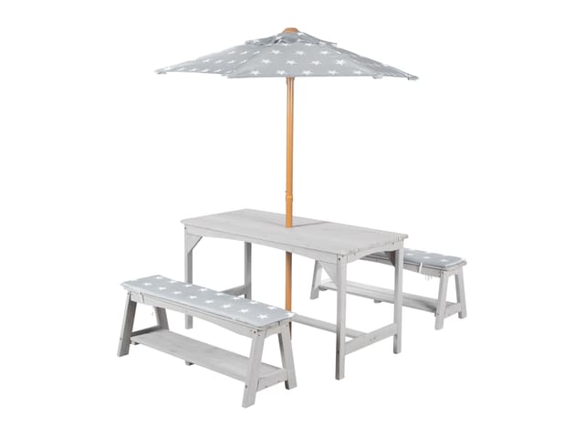 roba Kindersitzgruppe in Grau mit Sitzauflage und Schirm im Design Little Stars