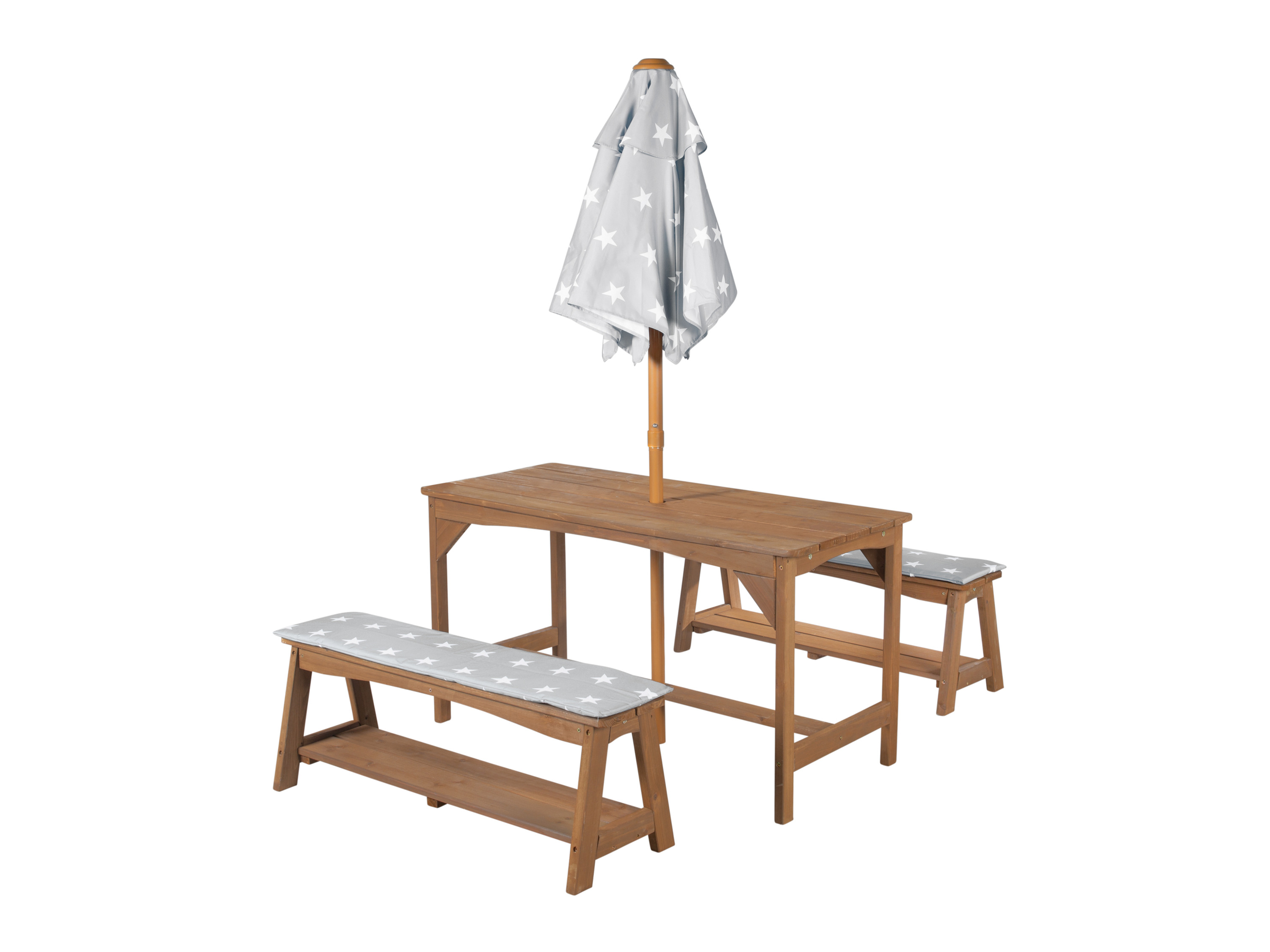 roba Kindersitzgruppe in Natur mit Sitzauflage und Schirm im Design Little Stars