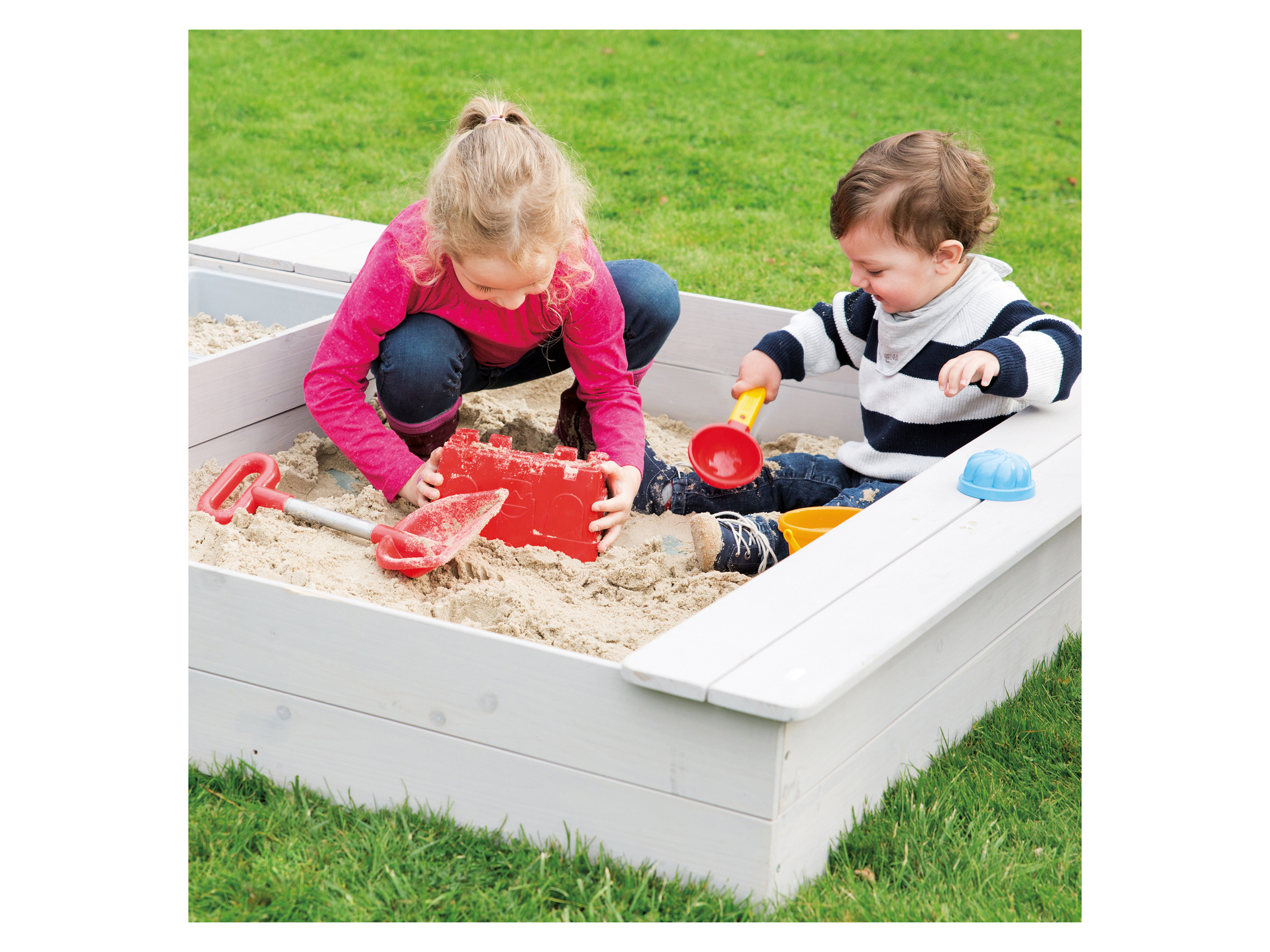 roba Sandkasten Outdoor + in Grau mit Spielwannen und Abdeckungen Bild 2