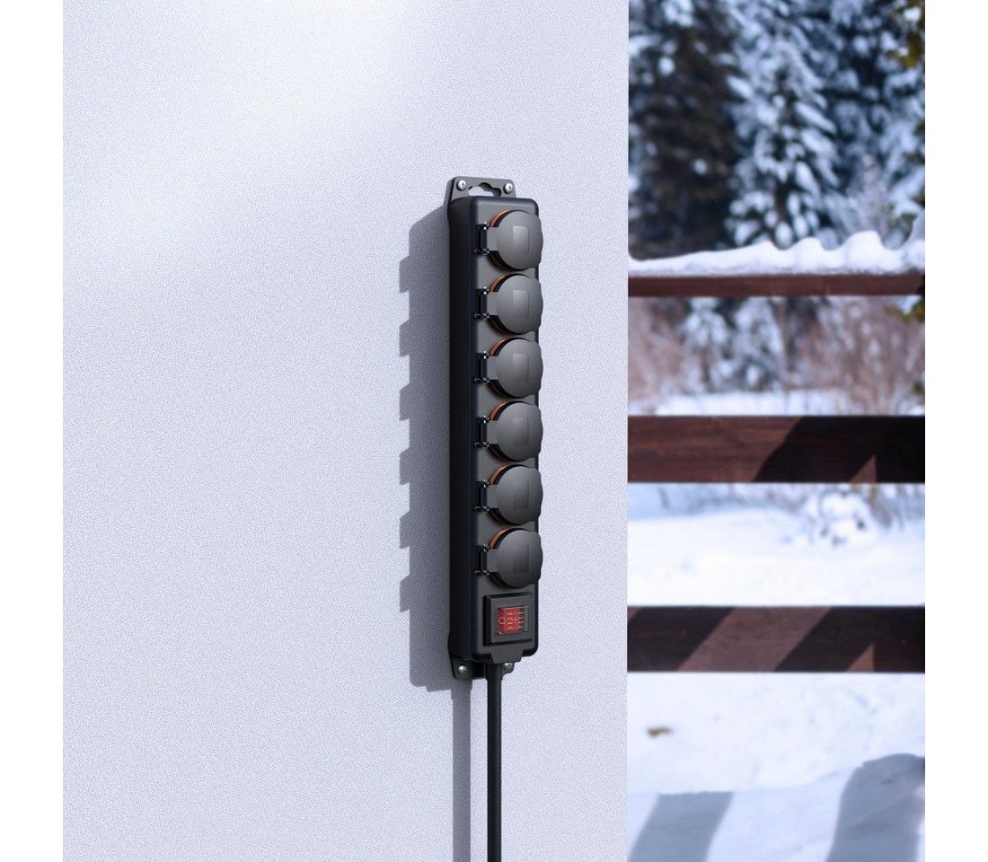 Hama Steckdosenleiste 6-Fach für Außen IP44 Schalter Wandmontage Schwarz 2 m