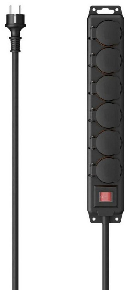 Hama Steckdosenleiste 6-Fach für Außen IP44 Schalter Wandmontage Schwarz 2 m Bild 2