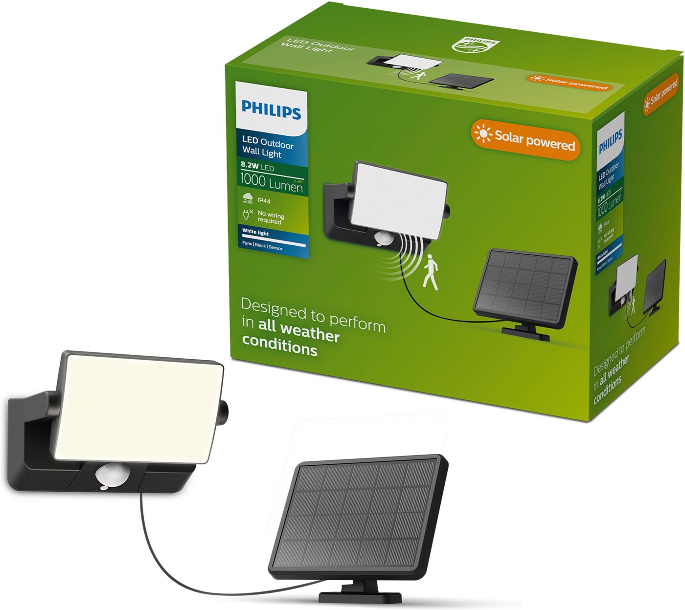 Philips Solar-Outdoor-Sicherheitswandleuchte Fyns Schwarz 12,5 x 11,5 x 18,6 cm