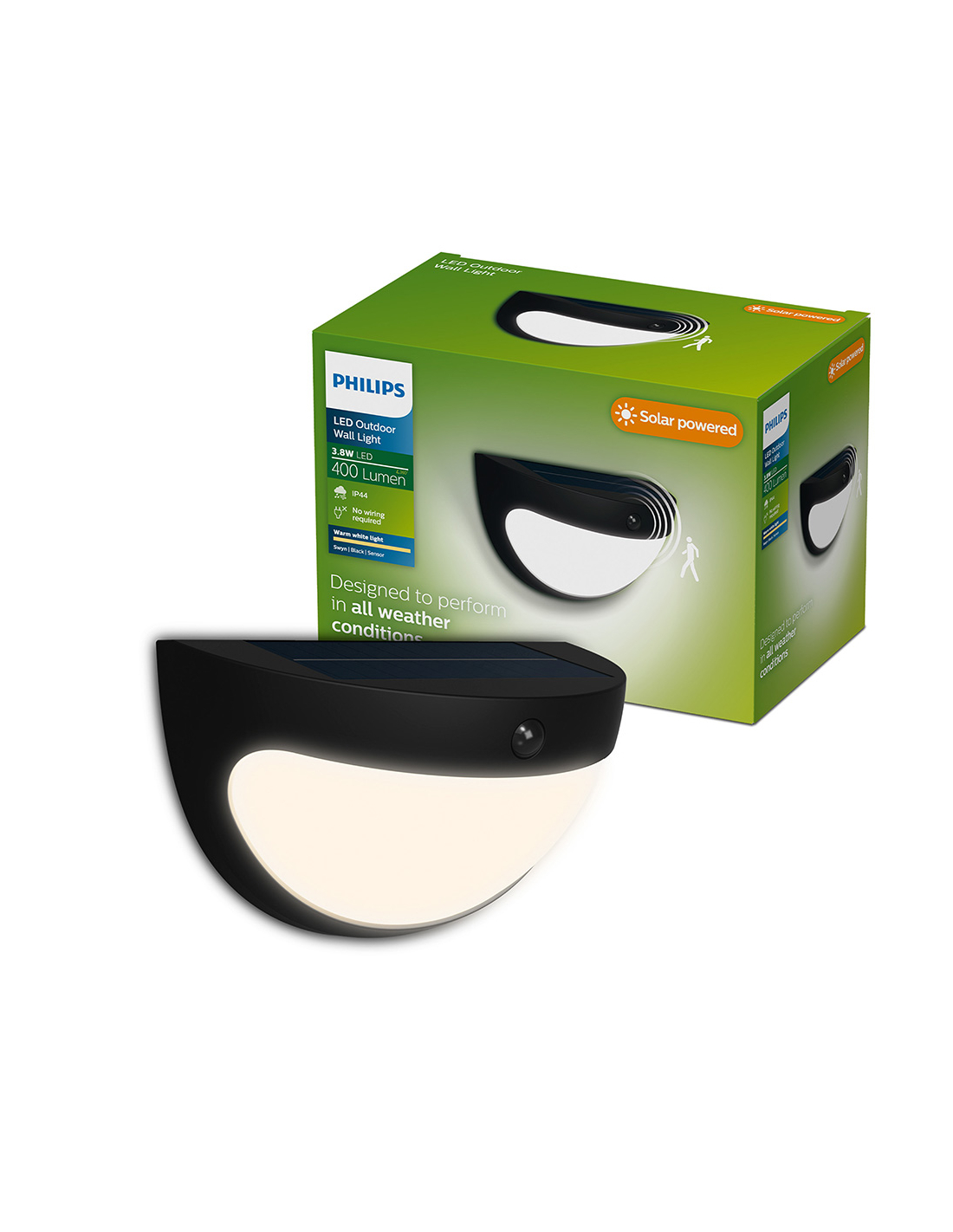 Philips Solar-Outdoor-Wandleuchte Swyn 2.700 K Schwarz 10,9 x 17,7 x 9,5 cm