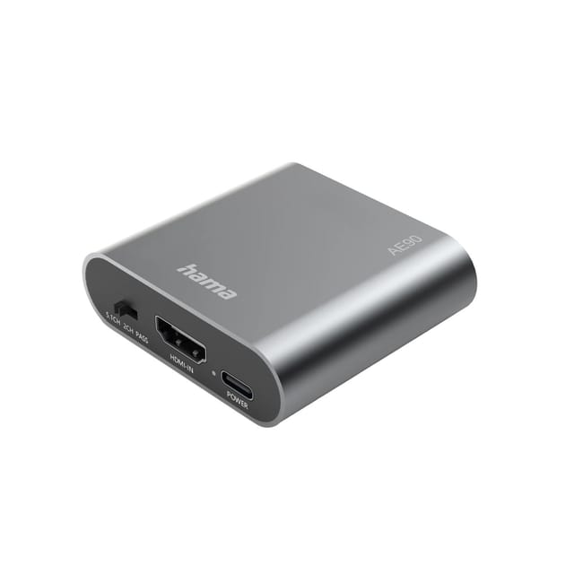 Hama HDMI-Audio-Extractor AE90 HDMI zu Audio Toslink 3,5-mm-Klinke Silber