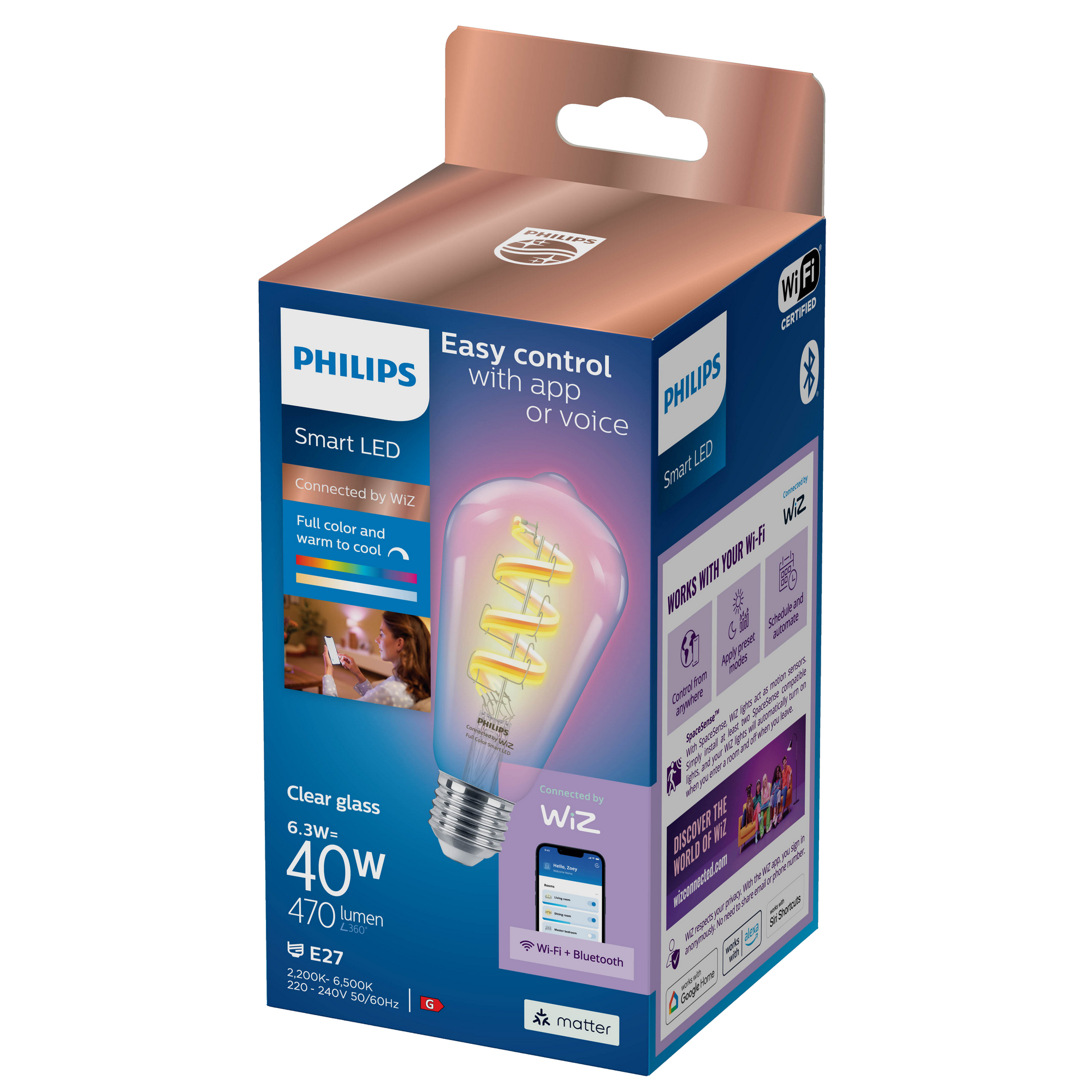 Philips Smart-LED-Leuchtmittel E27 Glühlampenform 40 W 470,m RGB 6,4 x 14,3 cm Bild 2