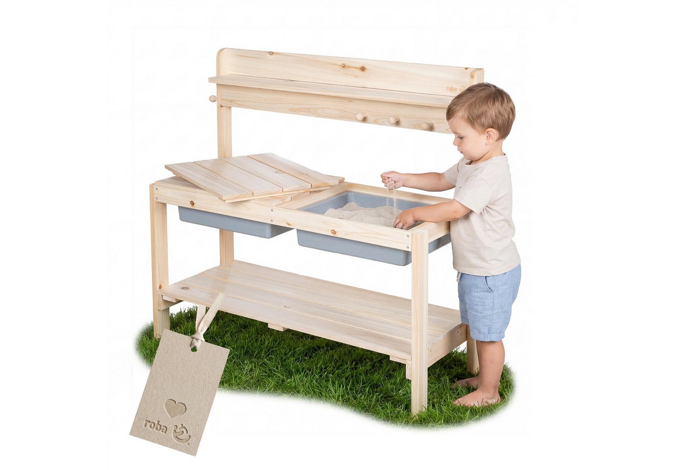 roba Outdoor Kinderküche in Holz Natur Fun mit Spielwannen Bild 3