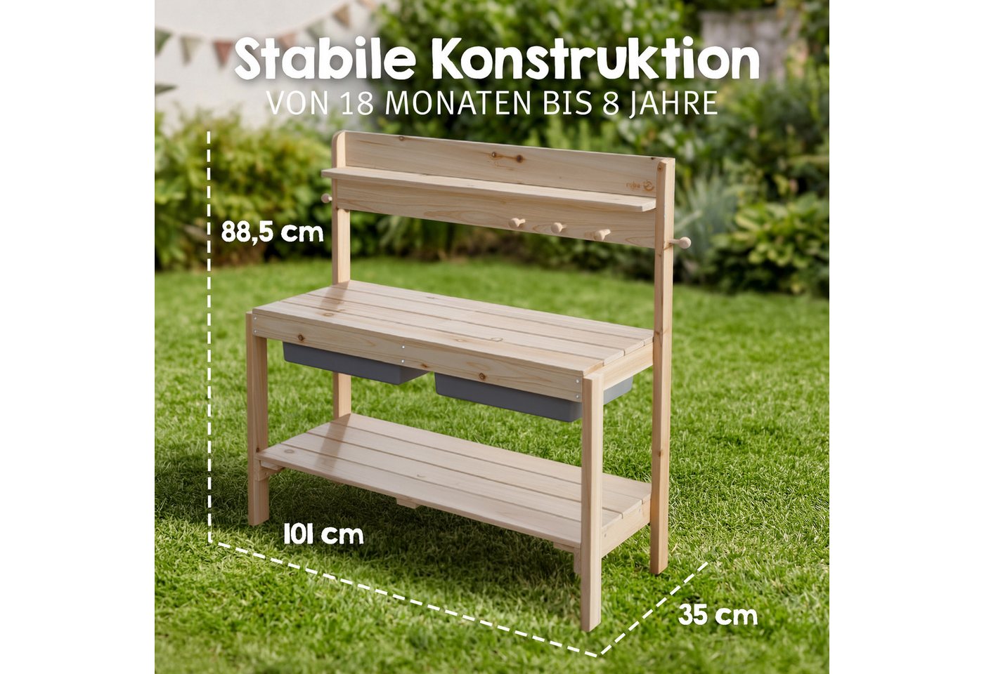 roba Outdoor Kinderküche in Holz Natur Fun mit Spielwannen Bild 4